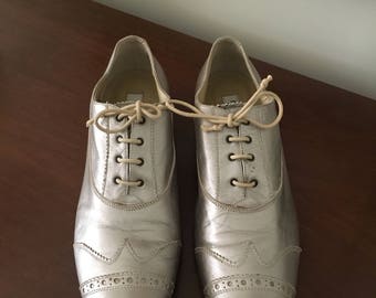 leather Women/'s size 8.5 in dark brown lug sole wingtip spectator oxfords 1990/'s heavy