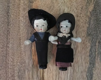 1920s Vintage Amish Boy and Girl Dolls Amish Wedding Dolls Cake Toppers