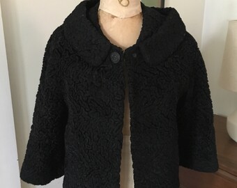 Giacca corta da donna in agnello persiano Karakul degli anni '50, giacca formale da ballo