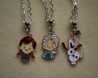 Frozen Necklace Anna, Elsa, Olaf 16" Silver Plated Gift Bag or Gift Box