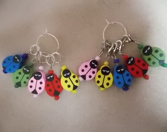 Crochet or Knitting Stitch Markers Ladybirds Set of 5