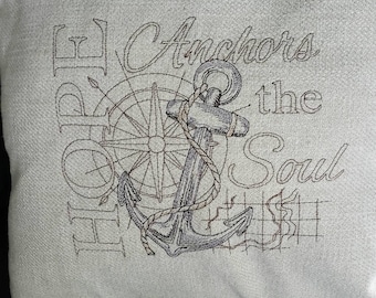 Nautical Set or Single Premade Pillows Option Anchor or Life’s a Journey Machine Embroidered Office Home Decor Cabin Decor