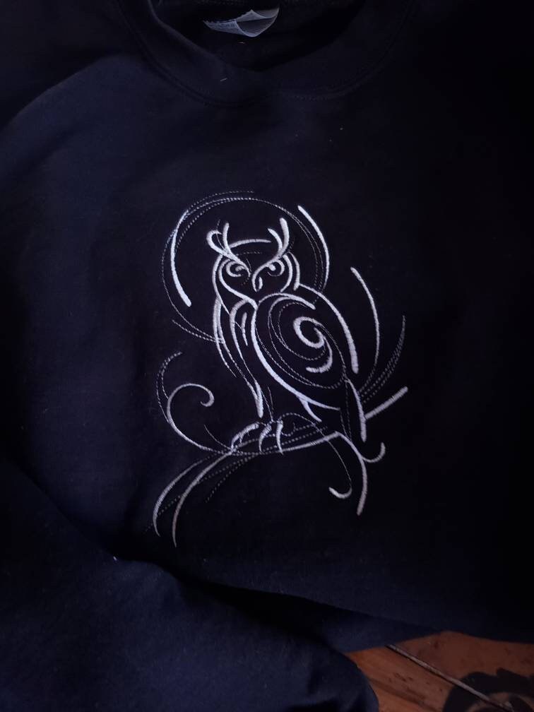 Owl Tee or Sweatshirt Choice Color Option Tattoo Ink Style Modern Cotton Short Long Sleeve Clothing