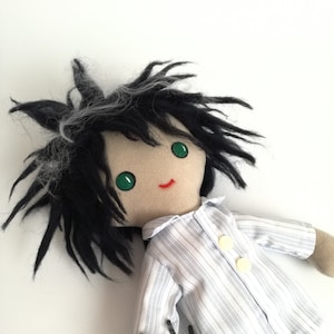 Robert Smith inspired rag doll, The Cure inspired cloth doll, handmade soft fabric doll