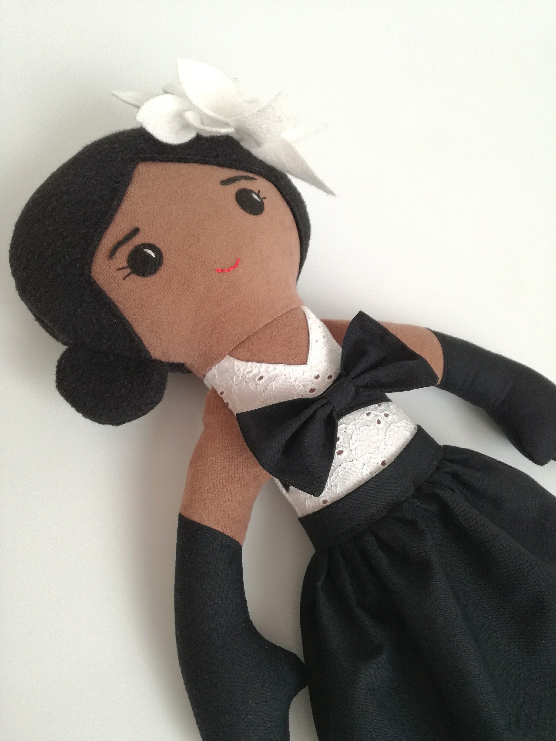 Billie Holiday inspired rag doll, handmade soft fabric doll