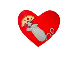 Mouse on a Red Heart Brooch | Leather Brooch Pin | Mouse Brooch | Statement Brooch