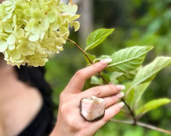 Giant Pink Opal Statement Cocktail Ring made with Patinated Copper