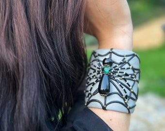 Black Spider Bracelet | Statement Bracelet | Leather Bracelet Cuff