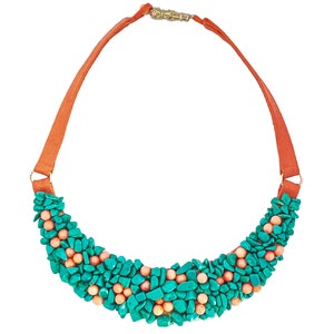 Turquoise Coral Necklace | Gemstone Necklace | Statement Necklace | Leather Bib Necklace