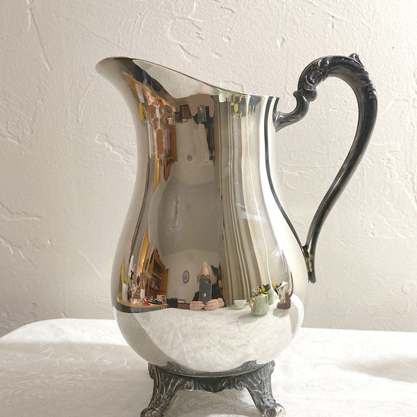 Vintage 70s FB Rogers Silver Water Pitcher Graceful Shape Silver Plated Brass Hollowware Made in USA VG Condition