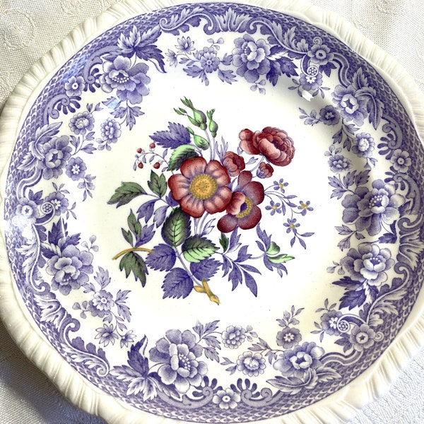Vintage 20s Spode Mayflower 7-1/2" Salad Plate Floral Center Ornate Lavender Border / Edging Made in England Exc Cond