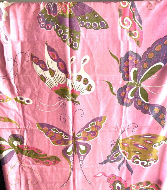 Light Floaty Silk Fabric Yardage Iridescent Pink / Brown Butterfly Print 3 yds + Sewing Crafts Exc Cond Free Ship