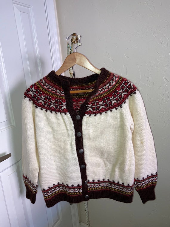 Vintage Handknit Fair Isle Cardigan Sweater Woman… - image 4