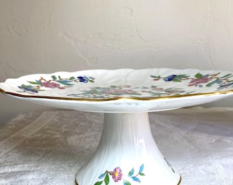 Aynsley Pembroke Pedestal Cake Stand Floral Design Gold Trim Bone China 10w x 4.5"h Chinoiserie Made in England VG Cond.