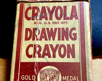 Rare Vintage 30s Crayola Drawing Crayons in Box Binney & Smith Gold Medal Rubens No. 24 COLLECTIBLE Made in USA Good Cond.