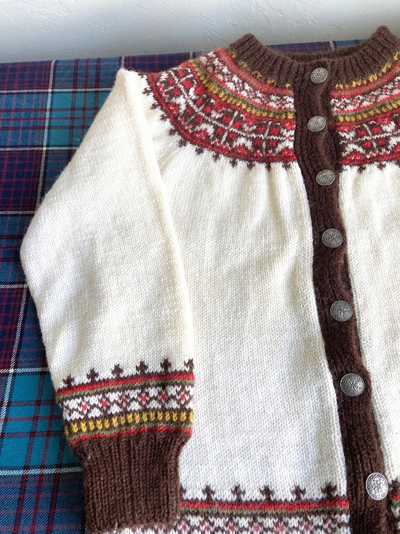 Vintage Handknit Fair Isle Cardigan Sweater Woman… - image 6