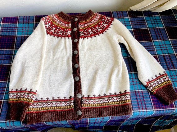 Vintage Handknit Fair Isle Cardigan Sweater Woman… - image 1