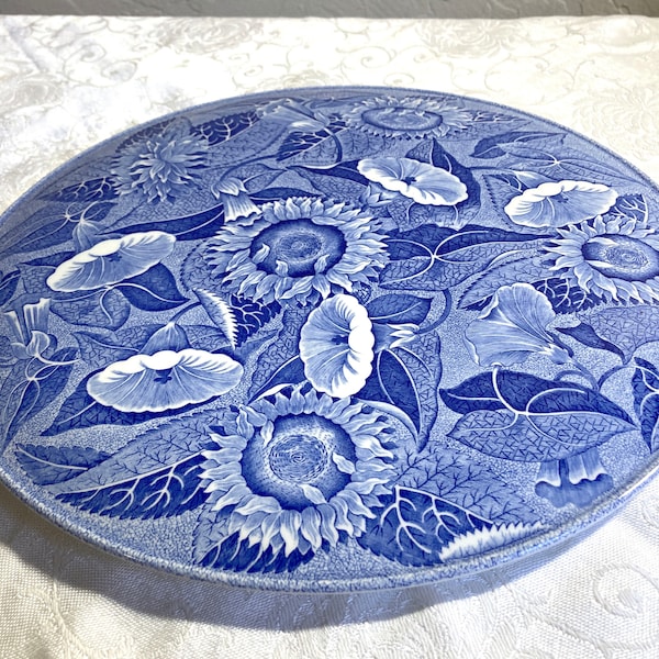 Antique Repro Spode Blue Room Sunflower 11-1/2" Cheese or Cake Server Serving Plate Made in England Vintage Dining Exc Cond