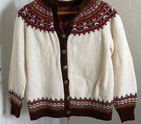 Vintage Handknit Fair Isle Cardigan Sweater Woman… - image 3