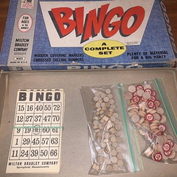 Bingo Game Set # 4002 Wooden Pieces 1960 Milton Bradley Vintage. Missing N 36