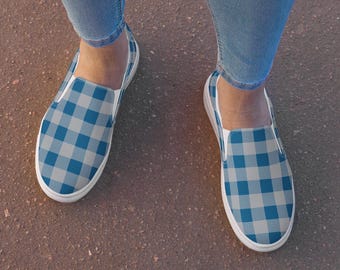 Lions Colors in Buffalo Plaid Women’s slip-on canvas shoes