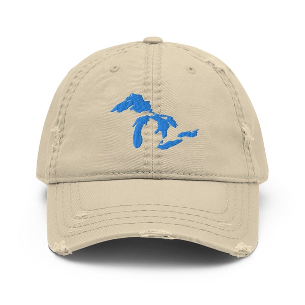 Blue Great Lakes Distressed  Embroidered Dad Hat