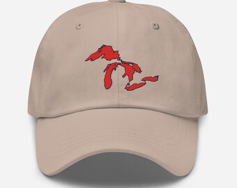 Rode en marineblauwe Great Lakes-geborduurde papa-hoed
