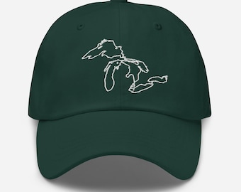 Great Lakes Outline Embroidered Dad Hat | Choose Your Embroidery Color | Great Lakes Gift