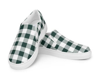 Spartan Colors in Buffalo Plaid Women’s slip-on canvas shoes
