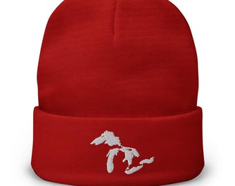 Embroidered Great Lakes Beanie – Cotton Blend Knit Cap
