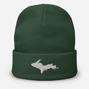 Michigan UP Embroidered Beanie White