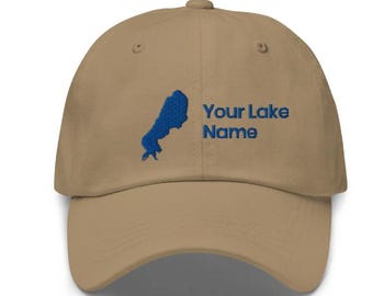 Custom Lake Baseball Hat | Embroidered Lake Shape with Name or Other Text