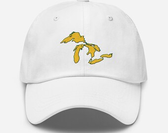 Yellow and Forest Green Great Lakes in Embroidered Dad Hat
