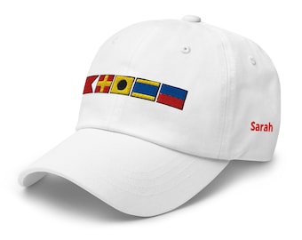 Personalized Nautical Flags Embroidered Baseball Hat with Additional Text
