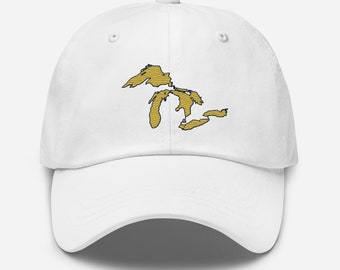 Oudgouden en marineblauwe geborduurde vaderhoed met Great Lakes