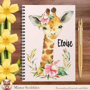 Giraffe Notebook, Animal Notebook, Personalized  Notebook, Giraffe Journal, Motivational Quote, Cute Animal Gift, Custom Name Journal, Zoo