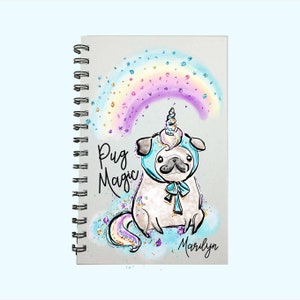Pug, Unicorn, Journal, Notebook, Cute Journal, Dog Gift, Personalized, Sketchbook, Pug Journal, Dog, Pug Gift, Dog Journal, Pug unicorn
