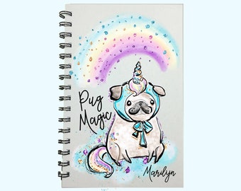 Pug, Unicorn, Journal, Notebook, Cute Journal, Dog Gift, Personalized, Sketchbook, Pug Journal, Dog, Pug Gift, Dog Journal, Pug unicorn