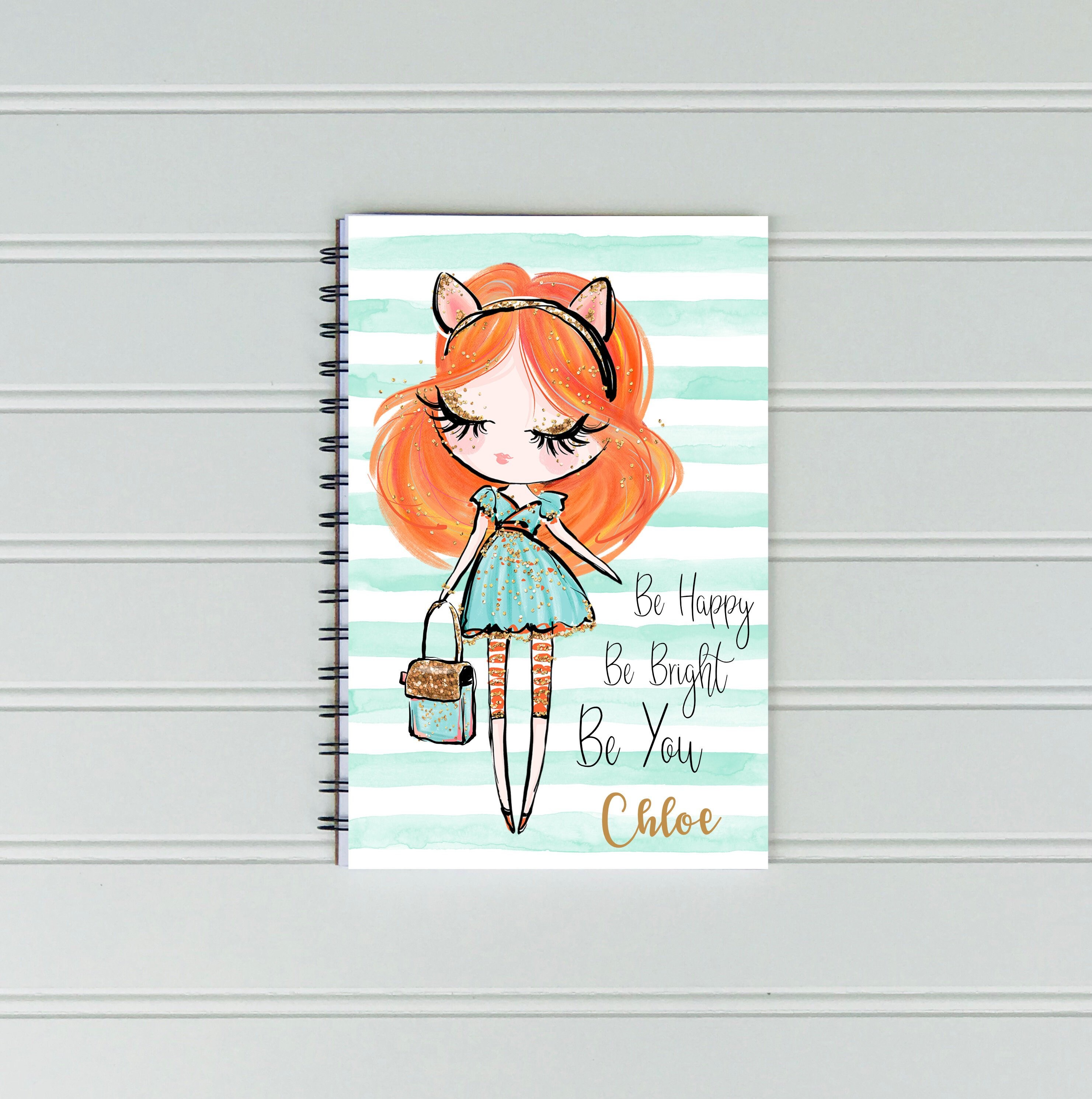 Stylish Girl Journal Notebook Personalized Be Happy Be Etsy