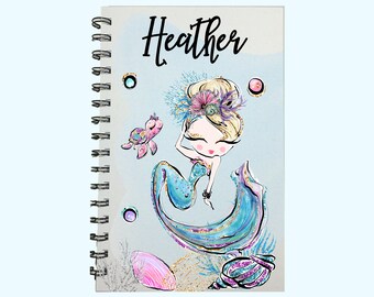 Mermaid Journal, Mermaid Gift, Personalized Mermaid, Gift For Girls, Girls Journal, Mermaid Party, Favor, Cute Journal, Blonde Girl, Mermaid