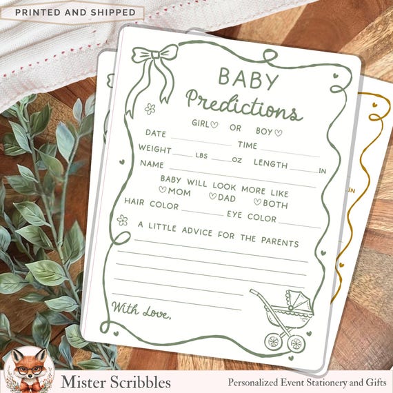 Personalized Baby Prediction and Advice Cards, Neutral Baby Shower or Gender Reveal Party Game