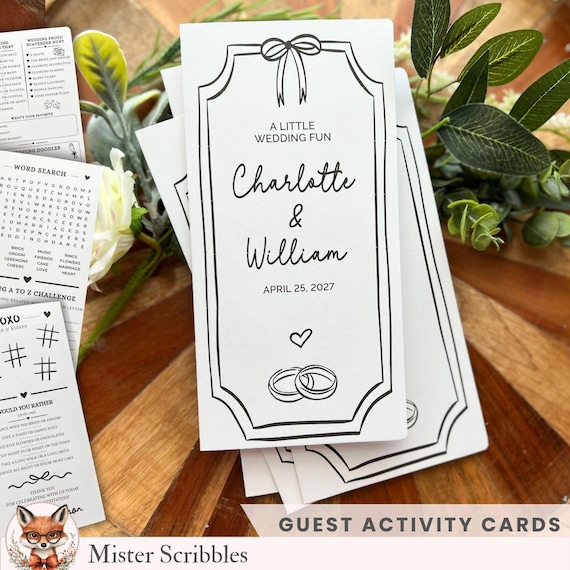 Wedding Guest Activity Cards, Cocktail Hour and Reception Games, Activities for Adults, Custom Wedding Table Favor