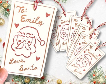 Personalized From Santa Christmas Gift Tags, Set of 6 Custom Name Tags for Santa Gifts, Stockings & Holiday Packages