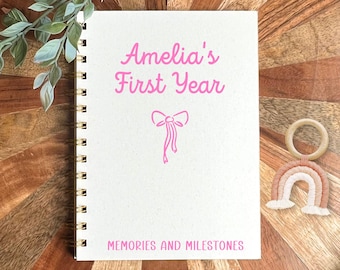 Baby Girl First Year Book, Custom Baby Milestone Journal, Personalized Baby Memory Book, Newborn Keepsake, Baby Shower Gift, Photo Album
