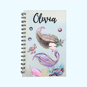 Mermaid Journal, Mermaid Gift, Personalized Mermaid, Gift For Girls, Girls Journal, Mermaid Party, Favor, Cute Journal, Brown Hair, Mermaid