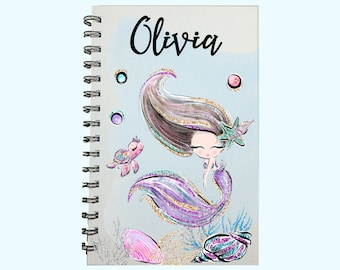 Mermaid Journal, Mermaid Gift, Personalized Mermaid, Gift For Girls, Girls Journal, Mermaid Party, Favor, Cute Journal, Brown Hair, Mermaid