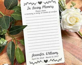 Memorial Memory Cards for Funerals, Personalized Share A Memory, Celebration of Life Guest Messages