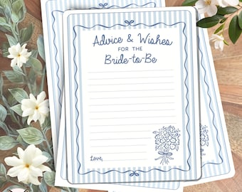 Bridal Shower Advice and Wishes Cards, Bride to Be Wish Card, Wedding Shower Activity