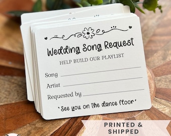 Wedding Song Request Cards for Guests, Bridal Shower Activity, Reception Playlist