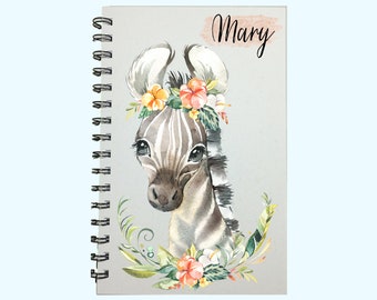 Zebra, Zebra Journal, Zoo Animal,  Journal, Zebra Gift, Zebra with Flowers, baby zebra, Personalized, Cute Zebra, Gift, Zoo Gifts, Animal